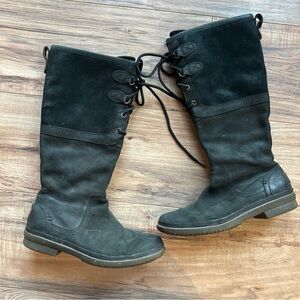 UGG Australia Sz 8 Elsa Tall Knee-High Black Leather Lace Up Boots Waterproof